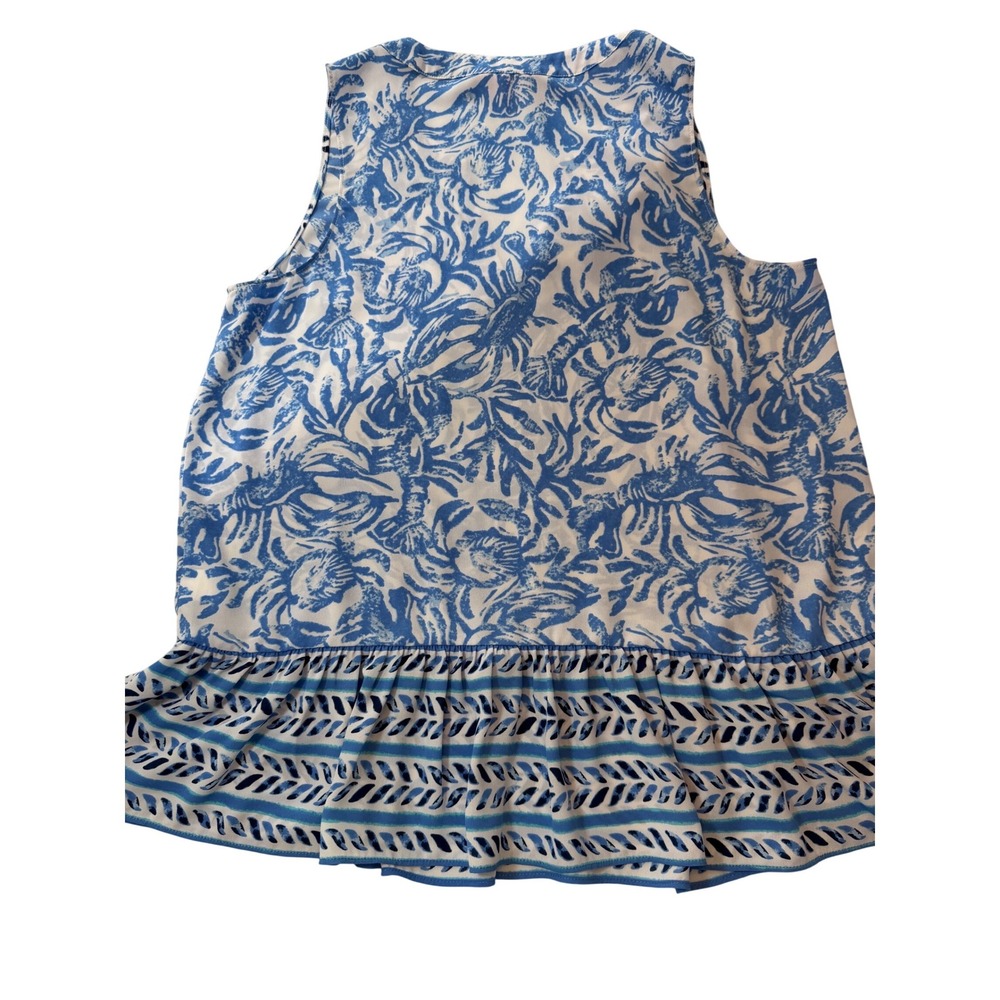 Lilly Pulitzer Blue White Lobster Coral Print Ruffle Peplum Top 29687 Womens M - Picture 8 of 8